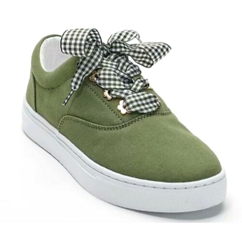 Isaac Mizrahi Live! Canvas Sneakers with Gingham Laces SZ 6M